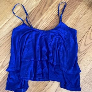 Blue ruffle crop tank top